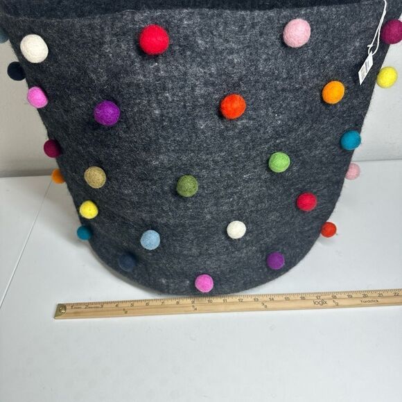Rare Wool Felt Big Basket Gray Made In Nepal New Zélande Wool - Picture 8 of 12